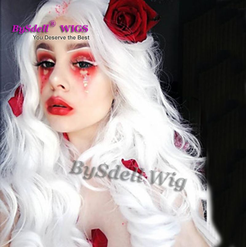 Snow White Hair Color Front Lace Wig Synthetic Heat Resistant Hair