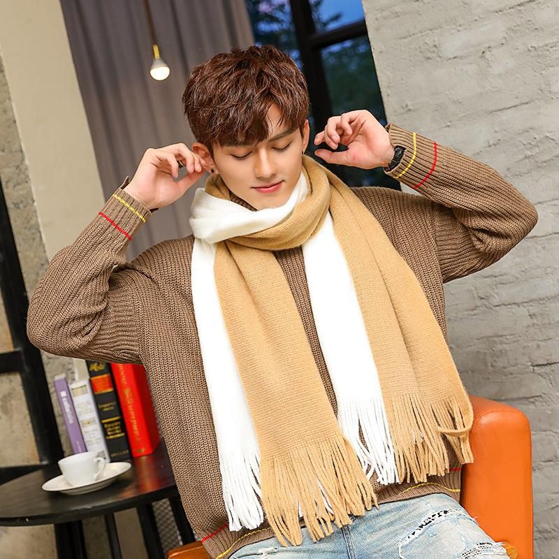 Pesaat Casual Winter Men Infinity Scarf Long Warm Cable Knit Scarves Autumn