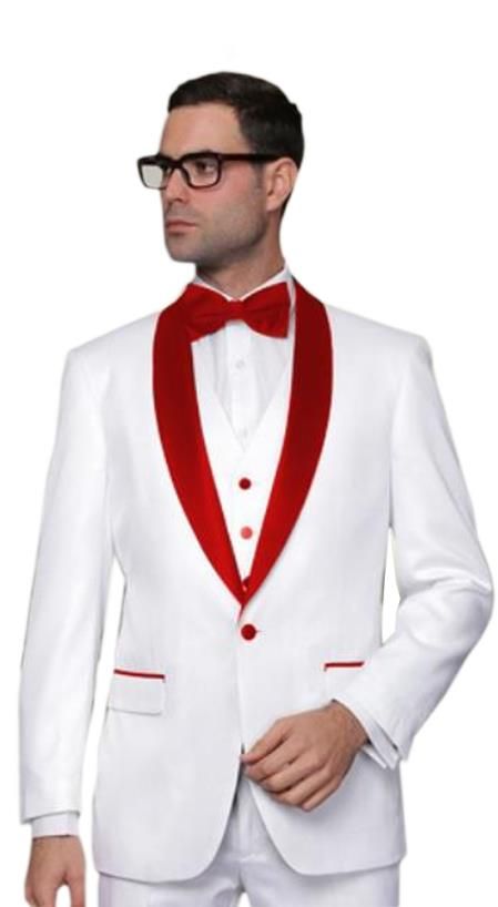 Compra Novio Trajes De Boda Para Hombres Traje Blanco Con El Collar Rojo  2020 Esmoquin Para Hombre Barato | Entrega Rápida Y Calidad | Es.Dhgate