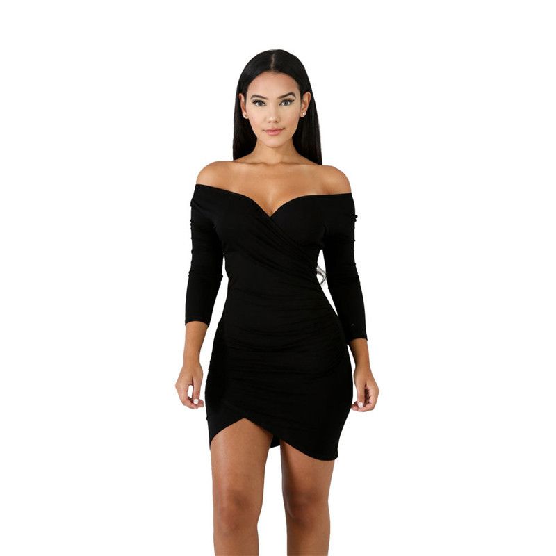 long sleeve bodycon off the shoulder dress