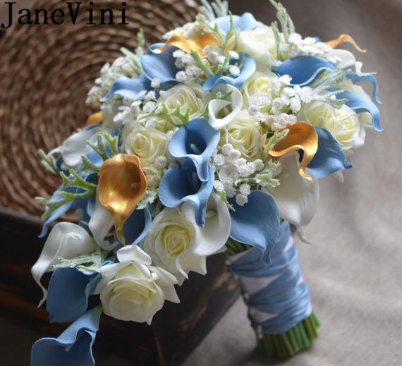 Janevini Artificial Blue Flower Bouquet Calla Lily Brides Bouquet Vintage Silk Rose Wedding Flowers Bridal Bouquets Boeket Buque De Noiva From Everhill 94 58 Dhgate Com
