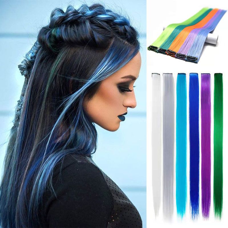 Colored Clip in Hair 18Inch Colorful Straight Hair Extensions for Women and  Kids Multi-Colors Party