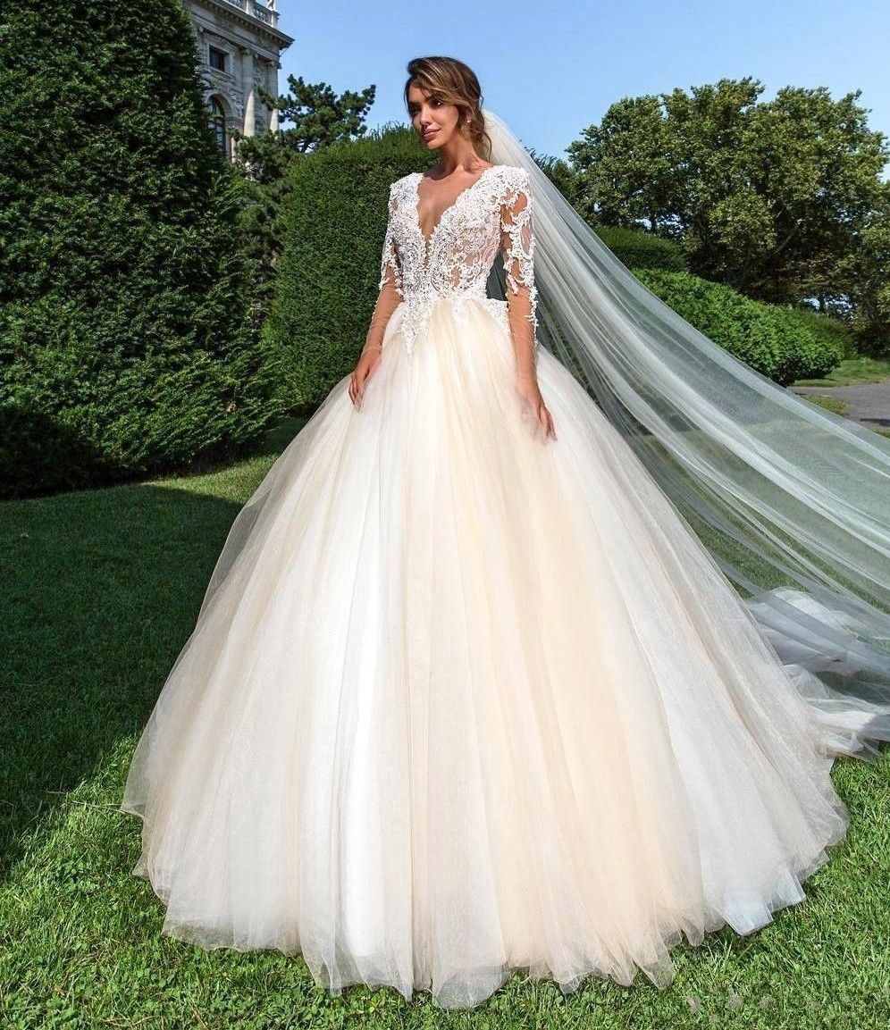 Long sleeve puffy wedding dress Clearance