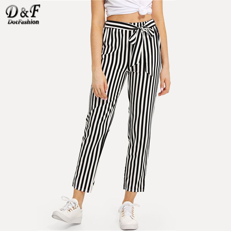 womens striped pants black and white