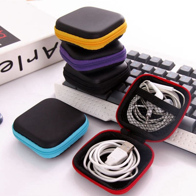 2021 Headphone Case PU Leather Earbuds Pouch Mini Zipper Earphone Box