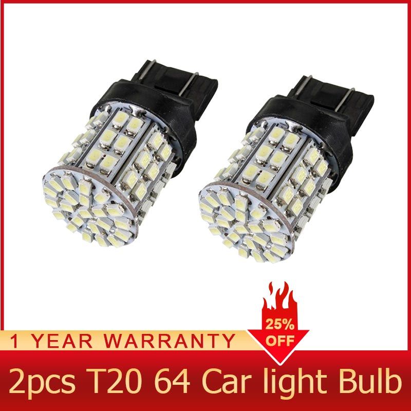 2X T20 W21W 7443 7440 LED 64-SMD 1206 Tail Stop Brake Light Bulb Lamp White 12V
