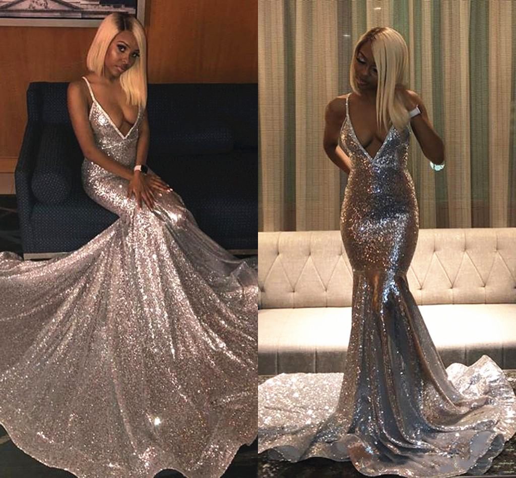 silver sequin evening dress