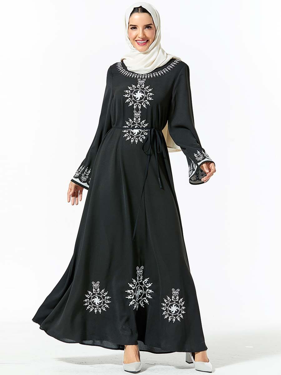 Compra Bordado De Las Mujeres Árabes Flores Pretina Del Vestido De Los  Musulmanes De Cuerpo Entero Kaftan Maxi Vestidos De Manga Larga Con Hijib  Barato | Entrega Rápida Y Calidad | Es.Dhgate