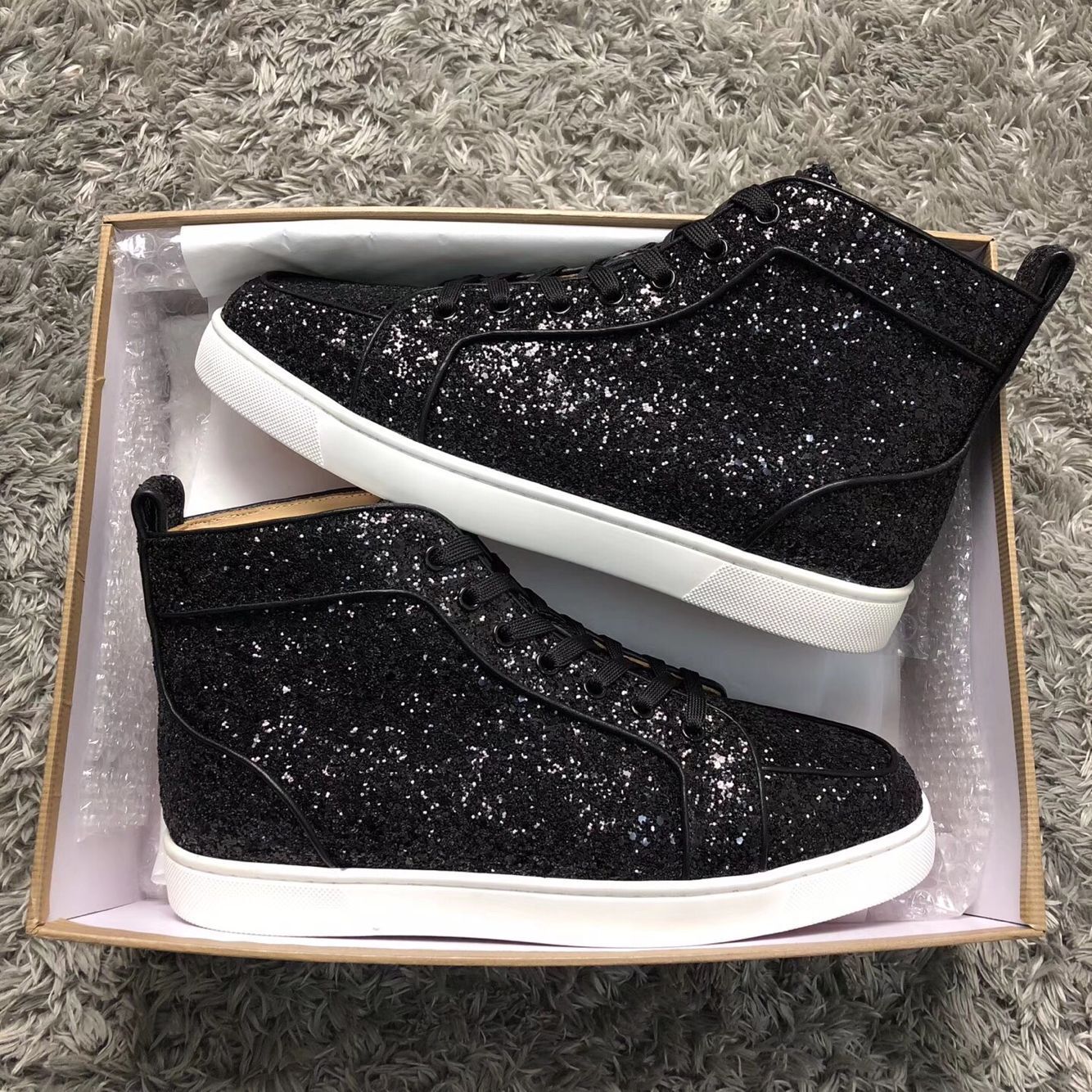 Factory Sale Black Glitter Leather High 