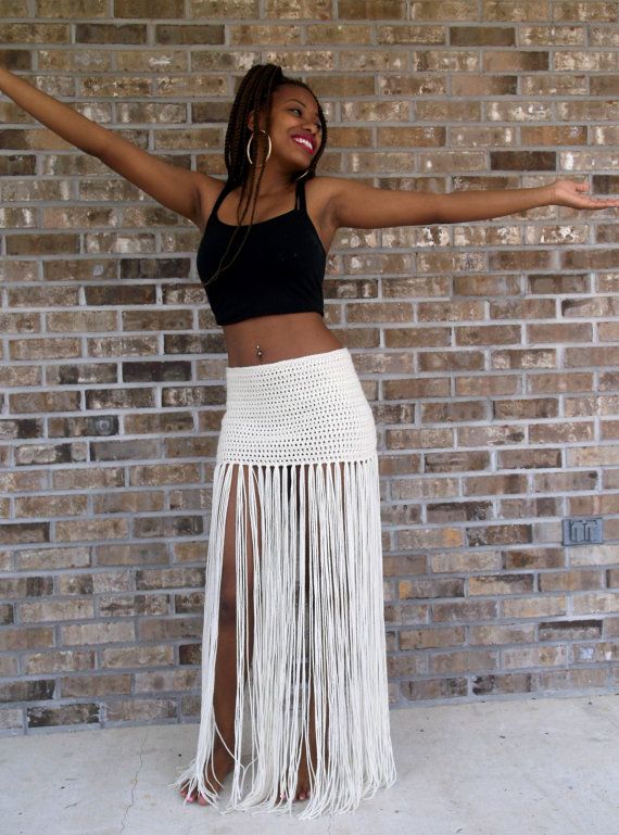 green maxi skirt with fringe