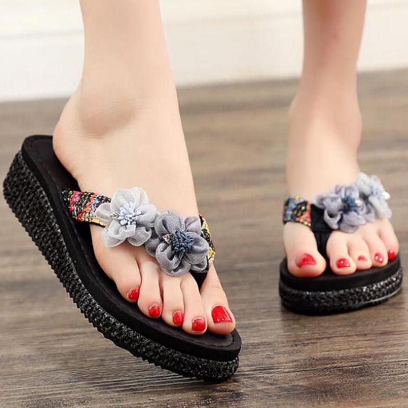 2020 Women Beach Flip Flops Manual Flower Sandals Women Summer ...