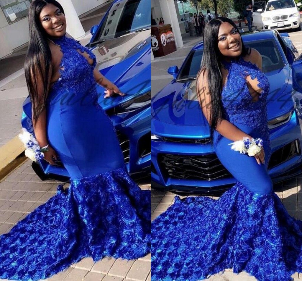 African Black Girls Royal Blue Mermaid Prom Dresses 2019 Sexy