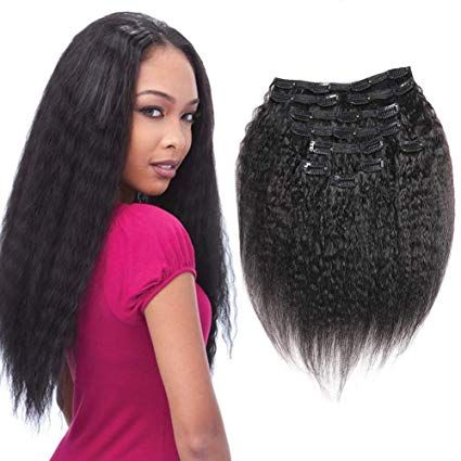 human hair yaki clip in extensions for black women