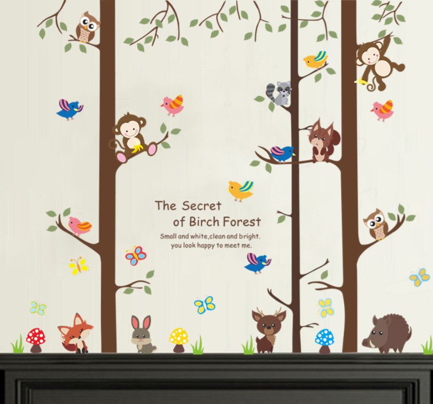 Cartoon Forest Tree Branch Animal Owl Monkey Bear Deer Wall Stickers For Kids Rooms Boys Girls Children Bedroom Home Decor Country Wall Decor Wall Stickers For Nurseries From Miss 8913 6 04 Dhgate Com