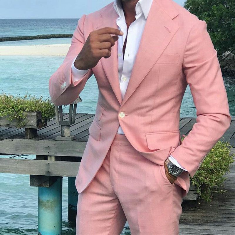 Compra Rosa Verano De Lino De Los Hombres Trajes De Novio Smoking De La  Boda Del Novio Traje Casual Mejor Hombre Vestimenta Padrinos Blazer Ternos  Delgado Traje De Homme Barato | Entrega