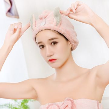 Ears Dry Hair Cap Strong Absorbent Thick Coral Fleece Wipe Hair