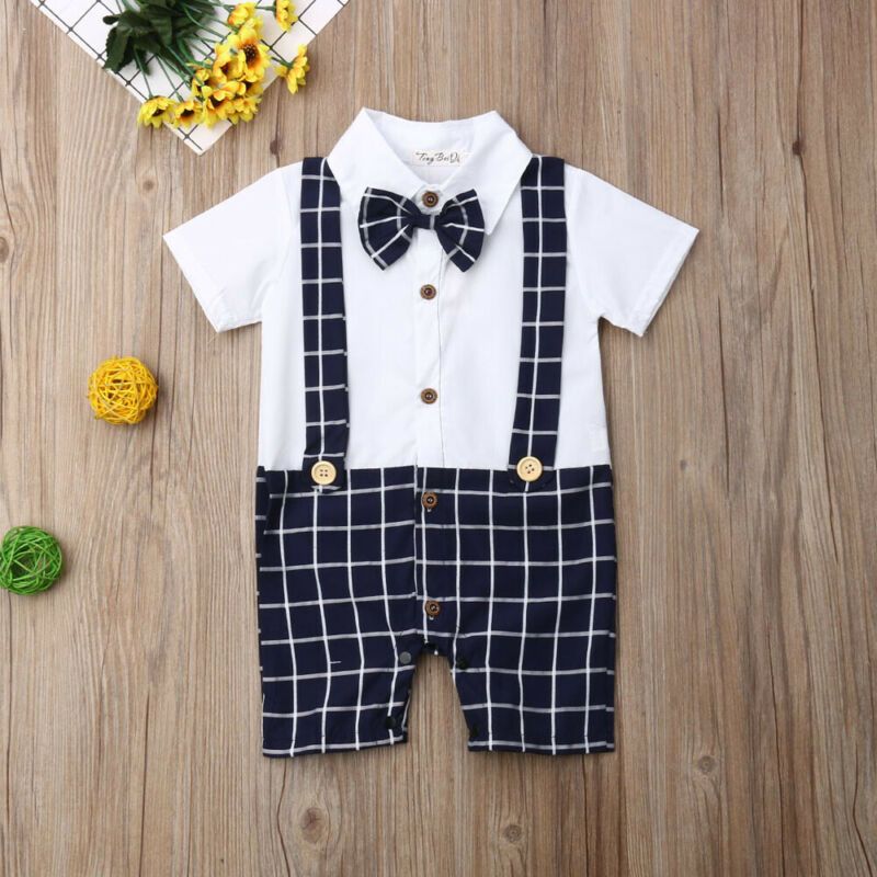 Newborn Infant Baby Short Sleeve Jumpsuit Boy Gentleman Romper Summer Clothes