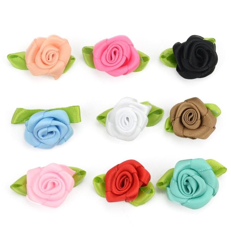 50pcs Satin Ribbon Rose Flower Wedding Craft Appliques Decor White Wholesale