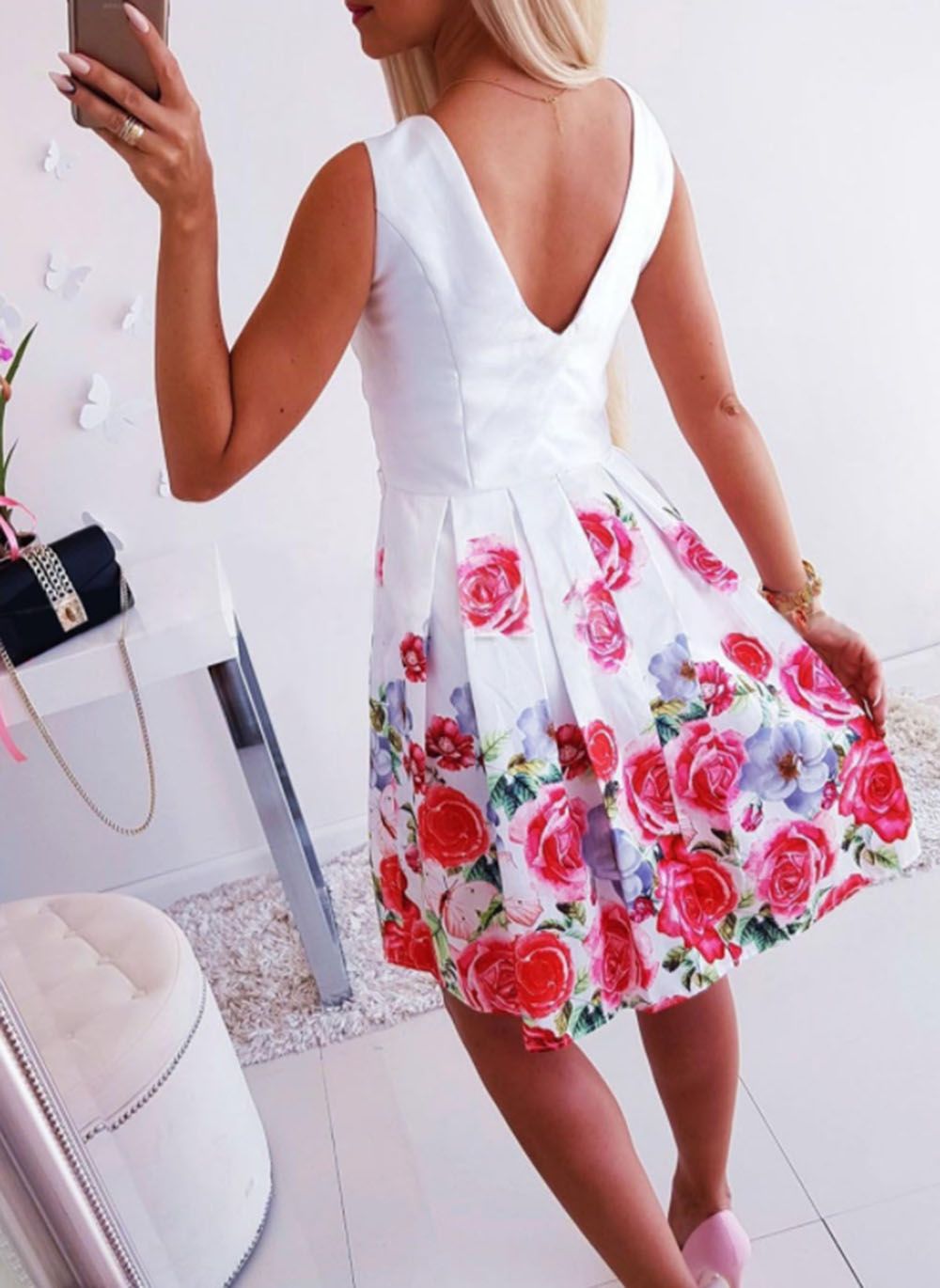 Western Spring Summer WISH Hot Sell Dress White Printing V Neck
