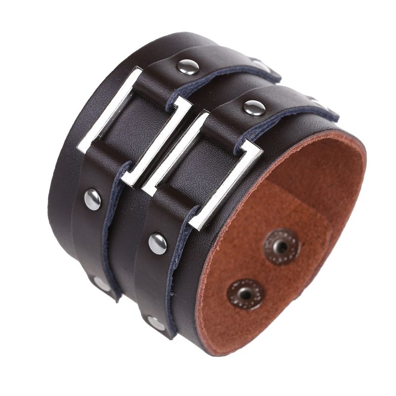 Men Genuine Leather Wide Bracelet Cuff Braided Wristband Bangle Cool Punk Gothic