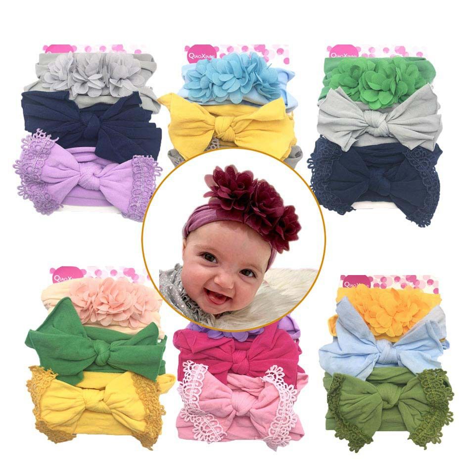 One size Children Baby Girl Headbands and Bows Classic Knot Nylon Headwrap Super Soft Stretchy Nylon Hair bands for Newborn Toddler Multicoloured