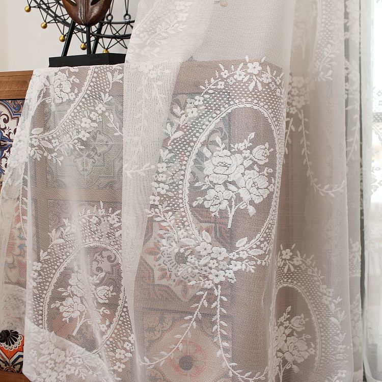 2019 French White Sheer Curtains Embridered White Voile Curtain