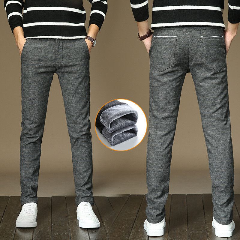 2020 Mens Stretch Pants With Warm Fleece Dress Pants Flannel Lined ...