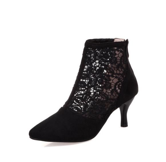 Plus Size 34 To 40 41 42 43 Sexy Black Lace Bud Silk Pointed Mid Heel Dress Shoes Come With Box