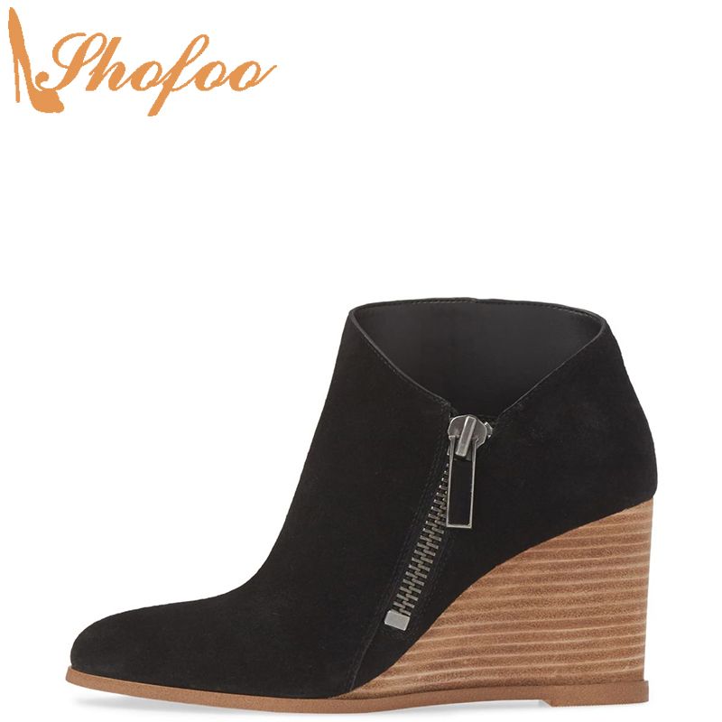 black booties wedge heel