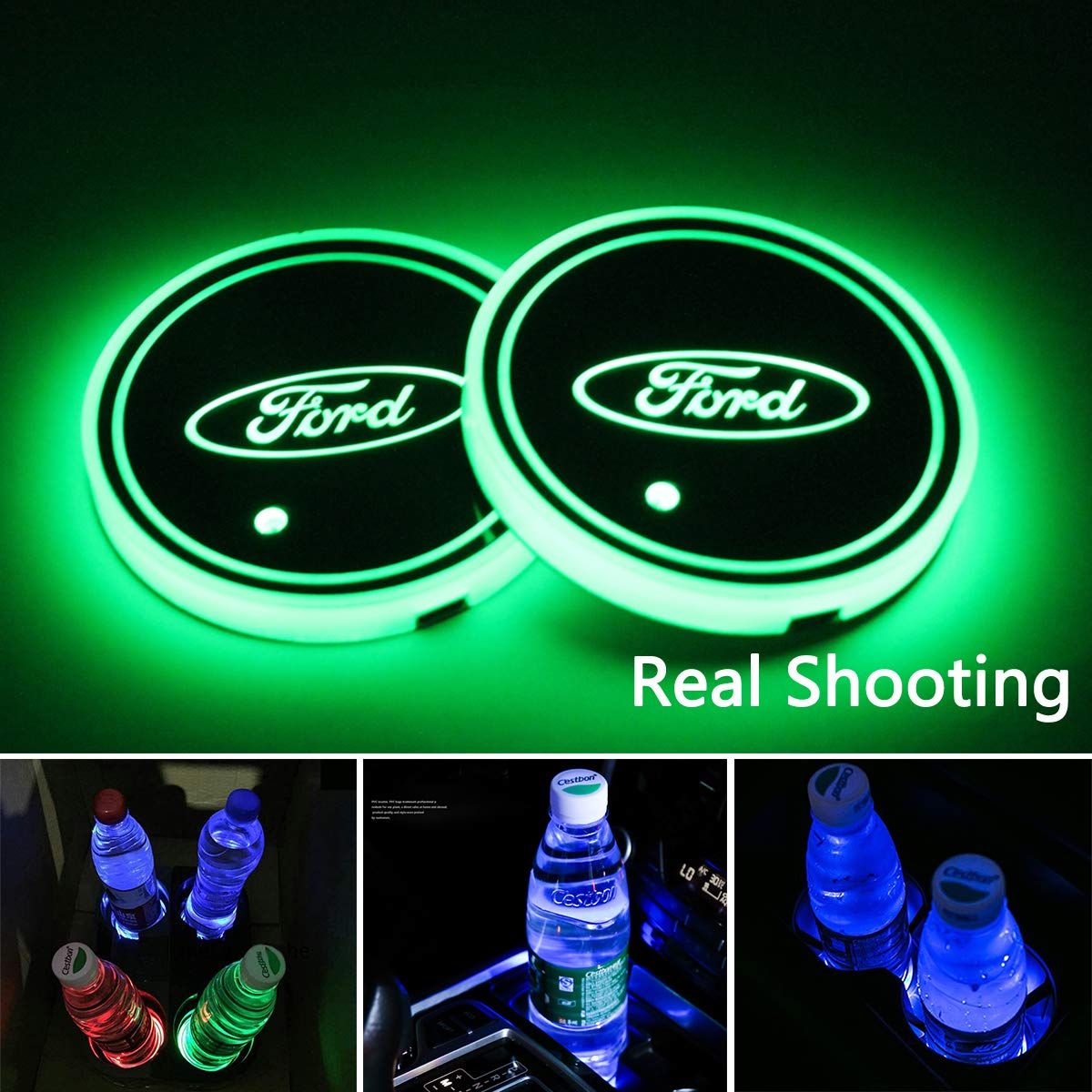 LED Car Cup Holder Lights For Ford, Changing USB Charging Mat