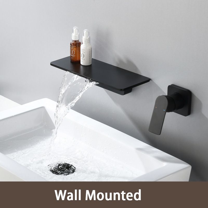 Details about   Waterfall Deck Mount Black Wide Spout Faucet Bathroom Basin Sink Mixer Tap
