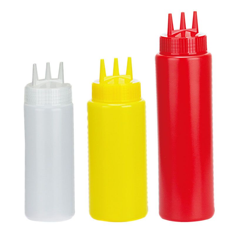 3 Hole Sized Squeeze BBQ Sauce Bottles Condiment Dispenser Cruet Salad Ketchup Mustard Vinegar