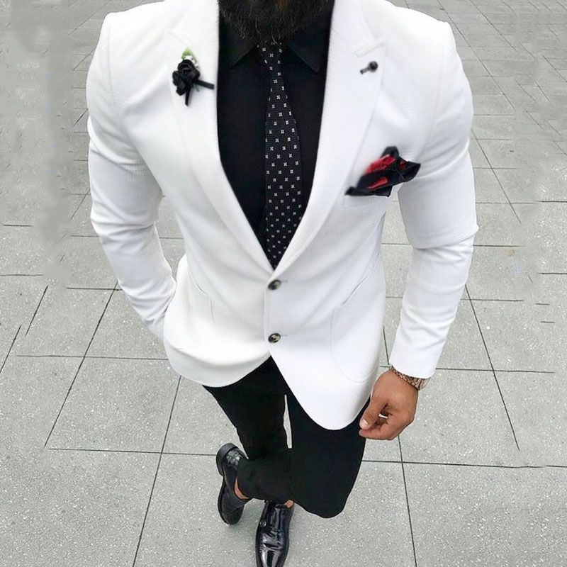 White Coat Black Pants Wedding Suits 