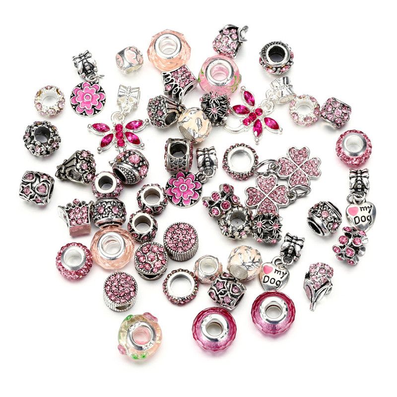 50pcs mix Charms Beads Fit sterling 925 Necklace European charm Bracelet Chain 50pcs mix Charms Beads Fit sterling 925 Necklace European charm Bracelet Chain
