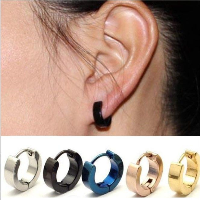 Mens Stainless Steel Hoop Earring Studs Jewelry Silver,Black,Gold 3 Lines 2pcs Mens Stainless Steel Hoop Earring Studs Jewelry Silver,Black,Gold 3 Lines 2pcs