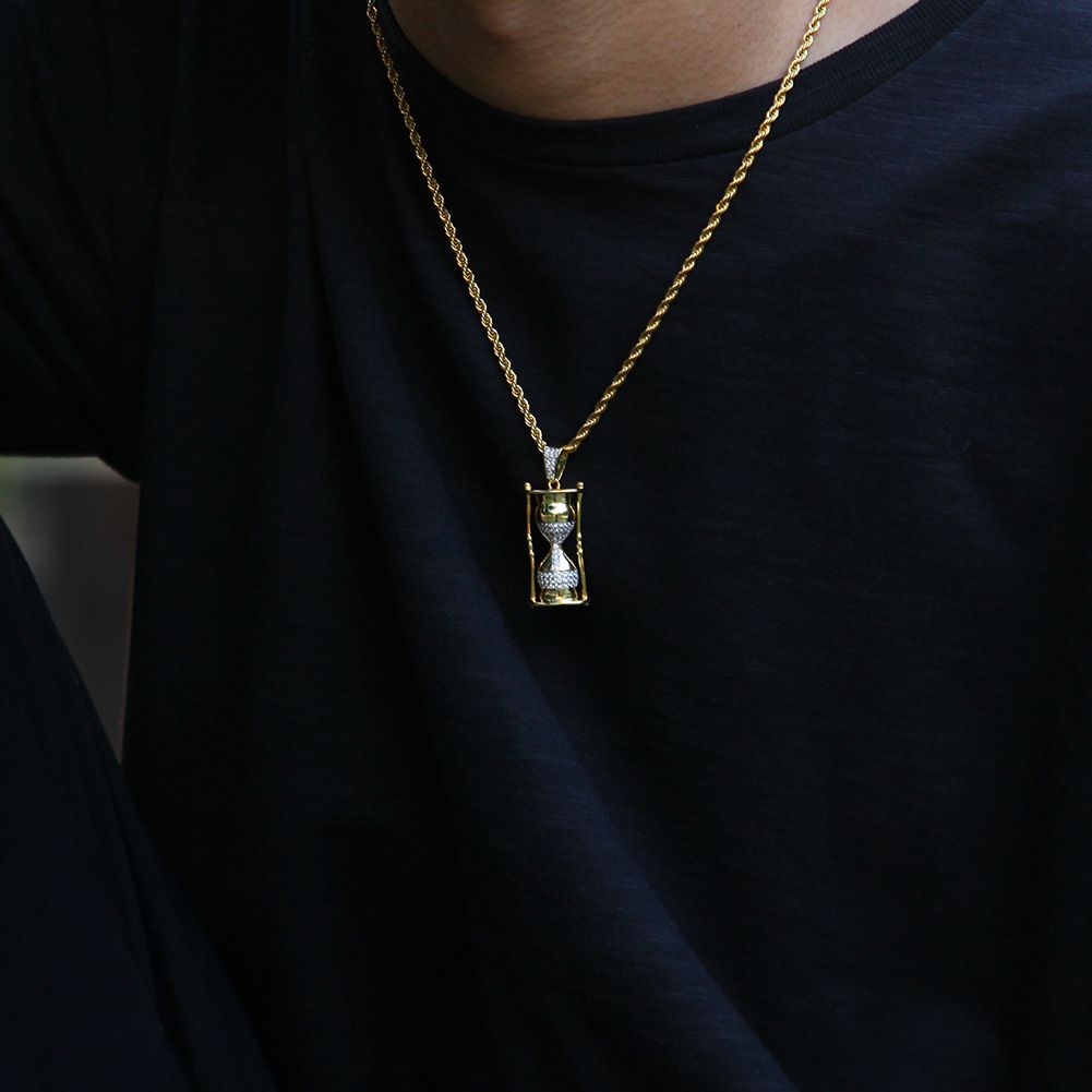 New Women Iced Out Hourglass Pendant 