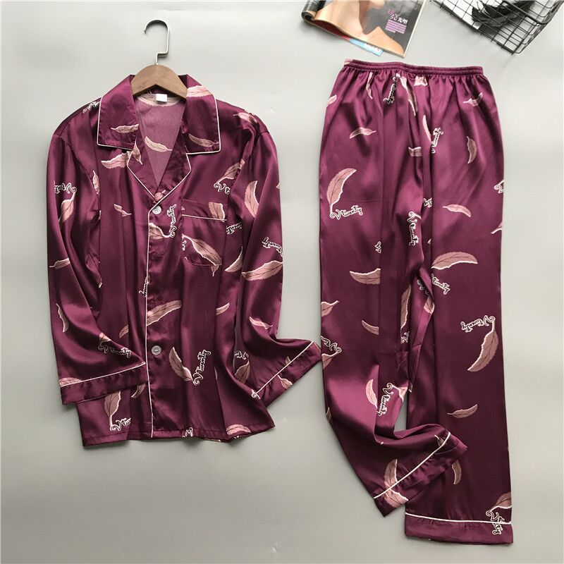 Rrive Mens Satin Nightwear Button up Homewear Sleepwear Pajama Sets