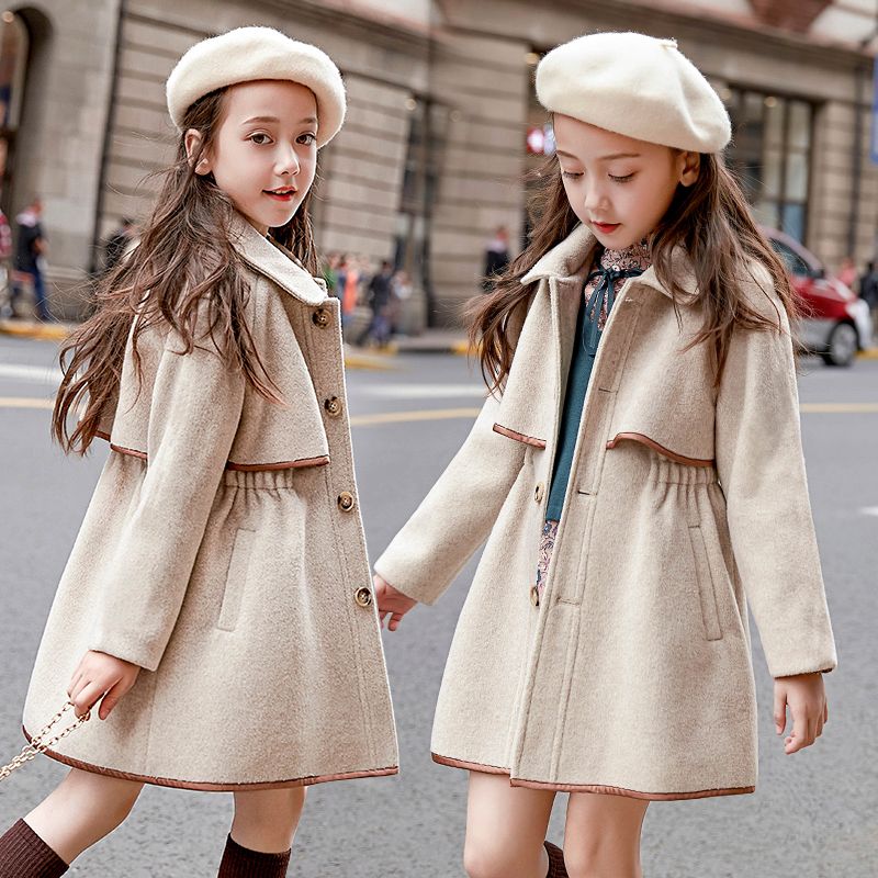 Girls Elegant Woolen Jacket European Style Autumn Winter New Kids