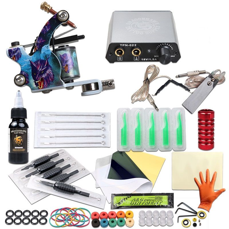 Beginner Tattoo Kit Coils Tattoo Machine Mini Power Supply Needles 0
