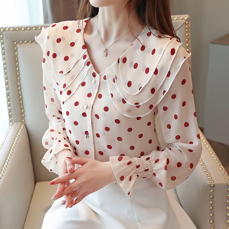 Womens Long Sleeve Designer Tops Polka 