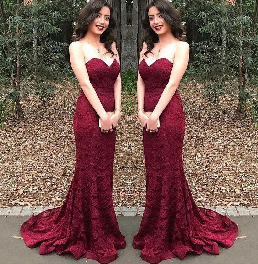 Compra Vestidos Largos De Dama De Honor Largos Barcos Burgundy Sweetheart  Lace Mermaid Wine Maid Of Honor Wedding Guest Vestido Fiesta Fiesta Fiesta  Bd8901 Barato | Entrega Rápida Y Calidad | Es.Dhgate