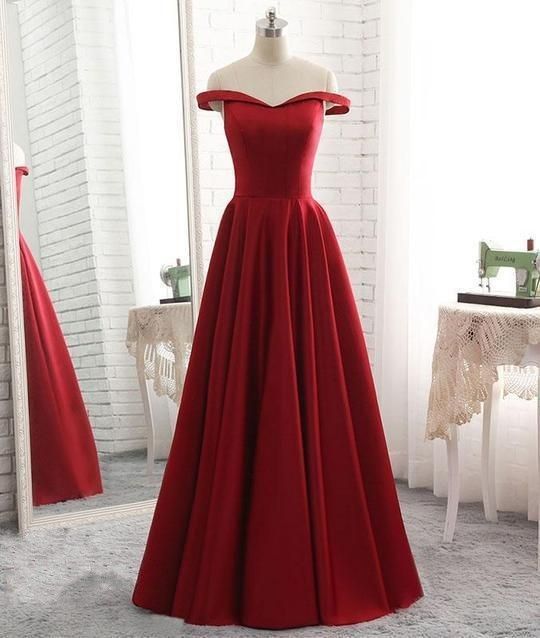 Vestidos de de color rojo oscuro Más el tamaño largo 2019 fuera del hombro Satén línea de vestido de noche de la del Formales vestidos de fiesta elegantes