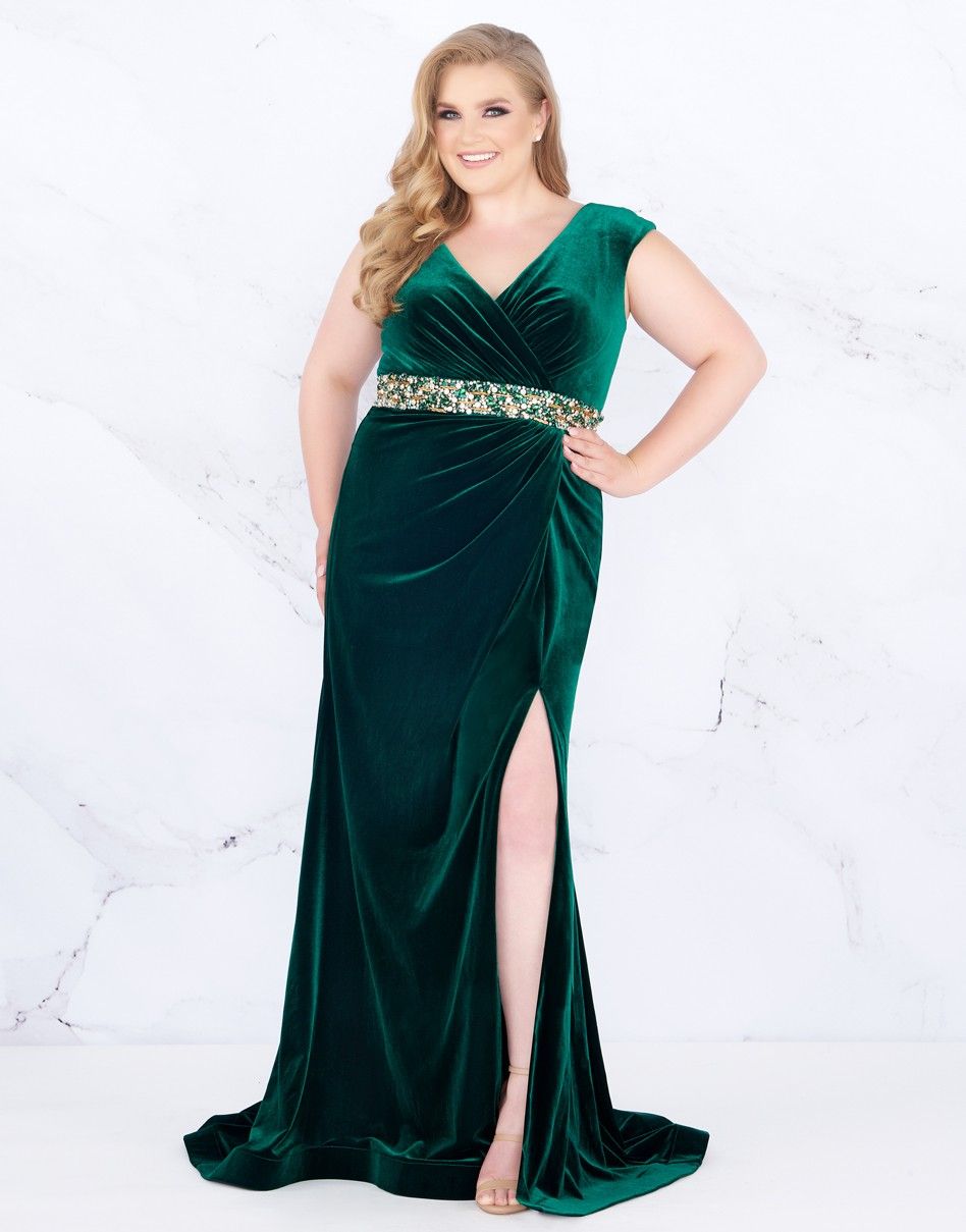 plus size green velvet dress