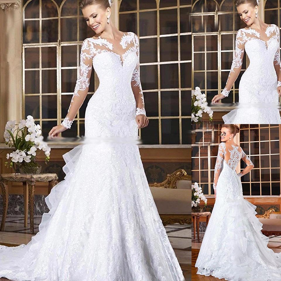 Vestido entallado y con vuelo de encaje veneciano y corte láser – Tules y  Novias