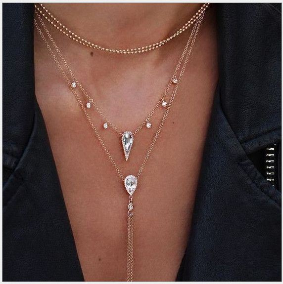 Nuevo conjunto de joyas de Gota de Agua Cristal Collar Gargantilla Pulsera Anillo Pendientes Mujeres 