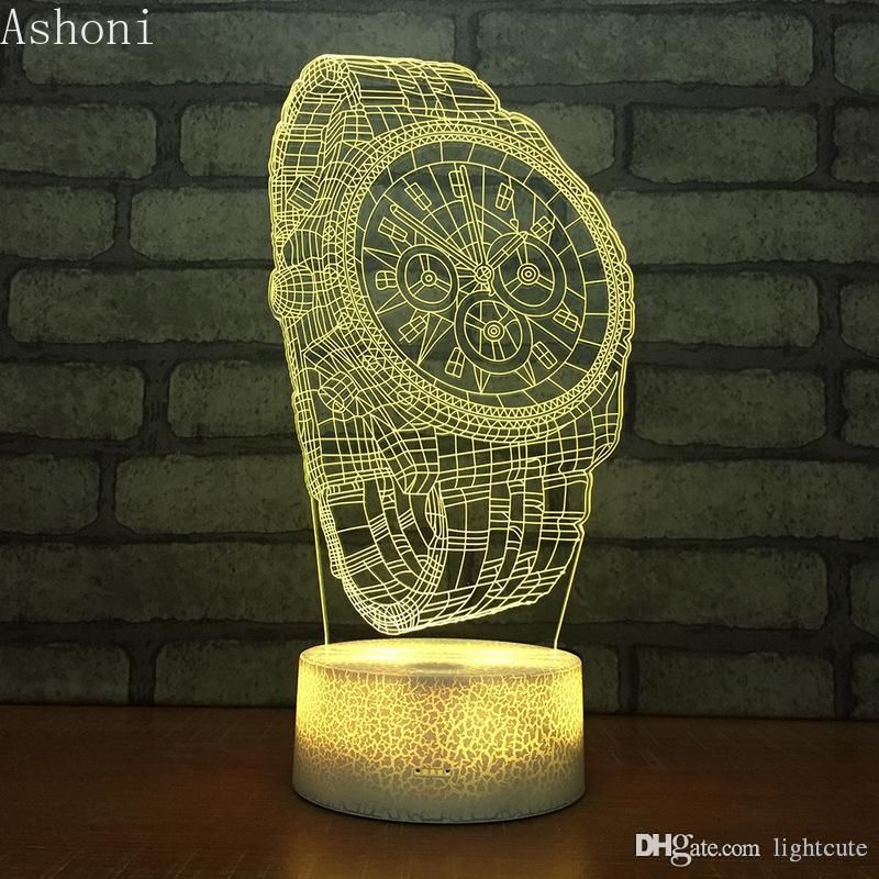 remotas 16 colores 3d acrilico noche led reloj de la luz de la lampara de escritorio de la forma de vector decorativa regalo de navidad luz