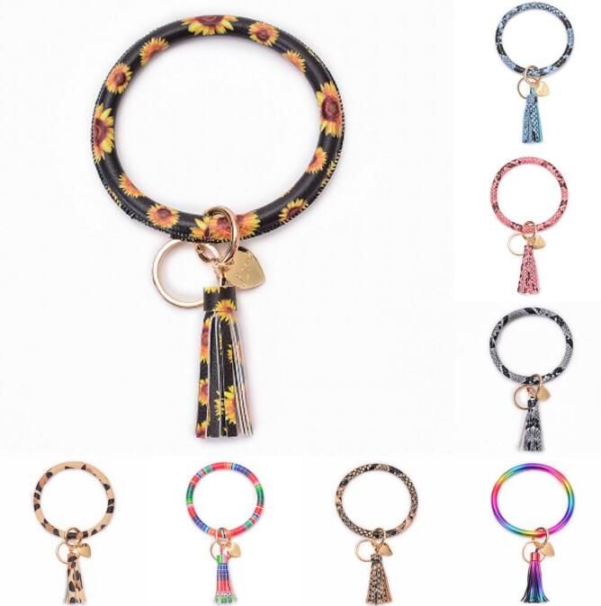 2020 18 Styles Wristlet Keychain Bracelet Bangle Flower Print Keyring