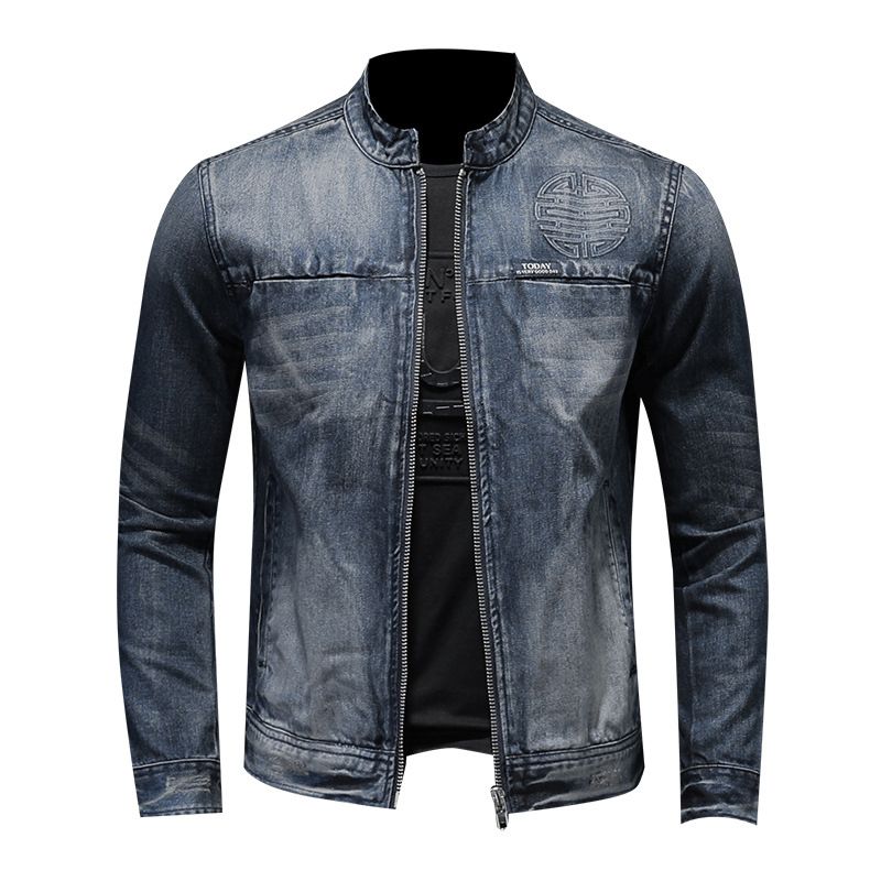 Mens Stand Collar Denim Jacket Spring 