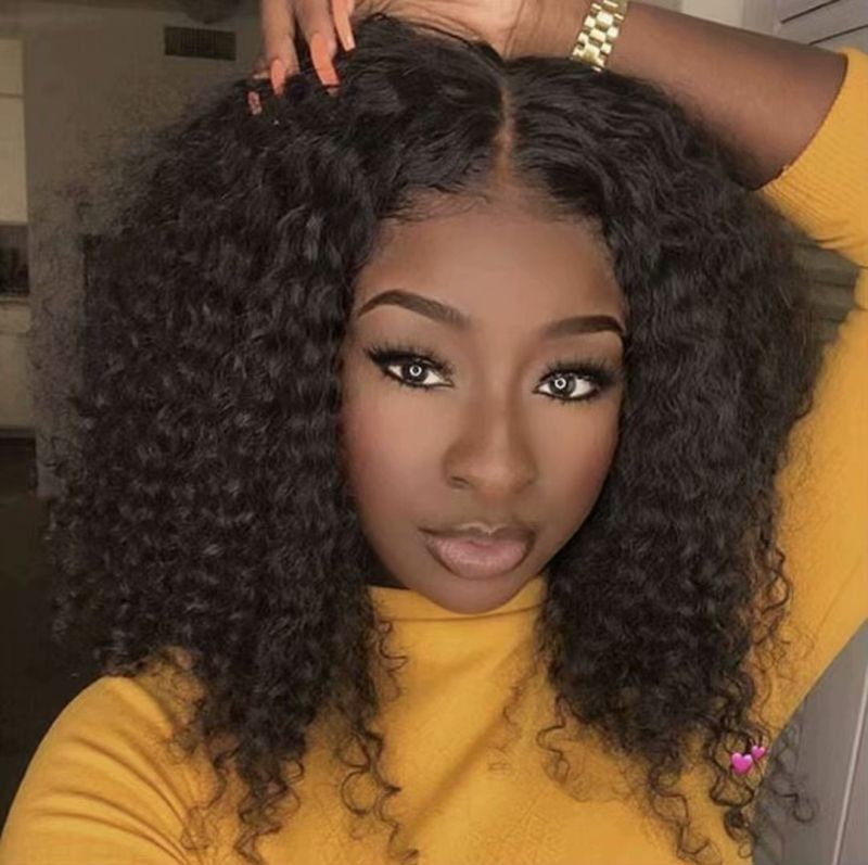 Afro Kinky Curly Human Hair Wig For African American Bleached