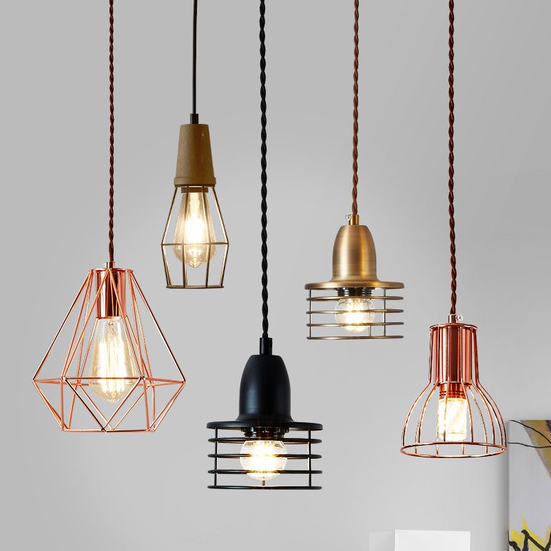 Industrial Retro Pendant Light Suspended Ceiling Lights Style Metal Cage Lamp UK